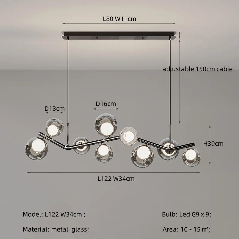 Decorbites™ Glasgloben Schwarz LED Hängelampe Kronleuchter – Nordischer Stil Esszimmer Dekoration
