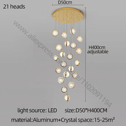 DecorBites™ Crystal Ball Chandelier: Modern Loft & Staircase Hanging Light for Home, Hotel & Mall