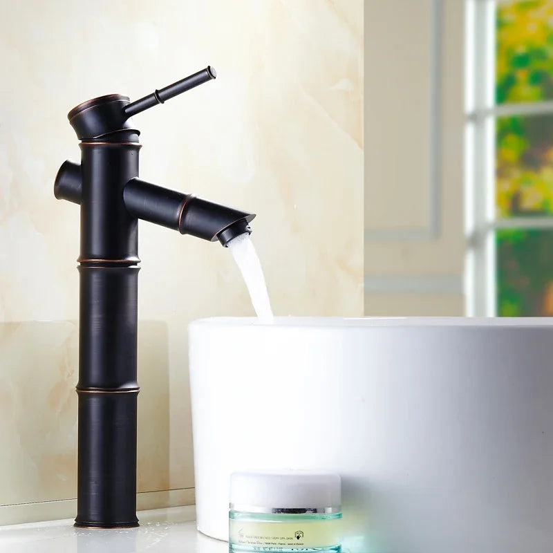 Decorbites™ Schwarze Bronze Wasserfallarmatur Bambus Badezimmer Waschtischarmatur Hoher Bogen Mischer