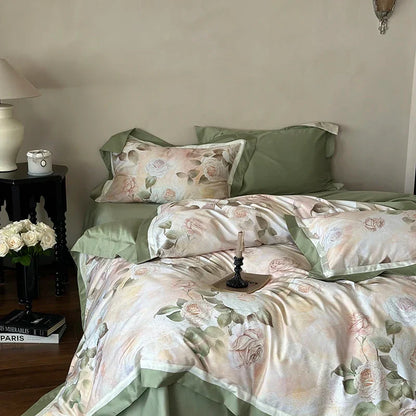 Decorbites™-Ägyptische-Baumwoll-Bettwäsche-Set mit französischem Rosenblumenmuster und vintage Charme