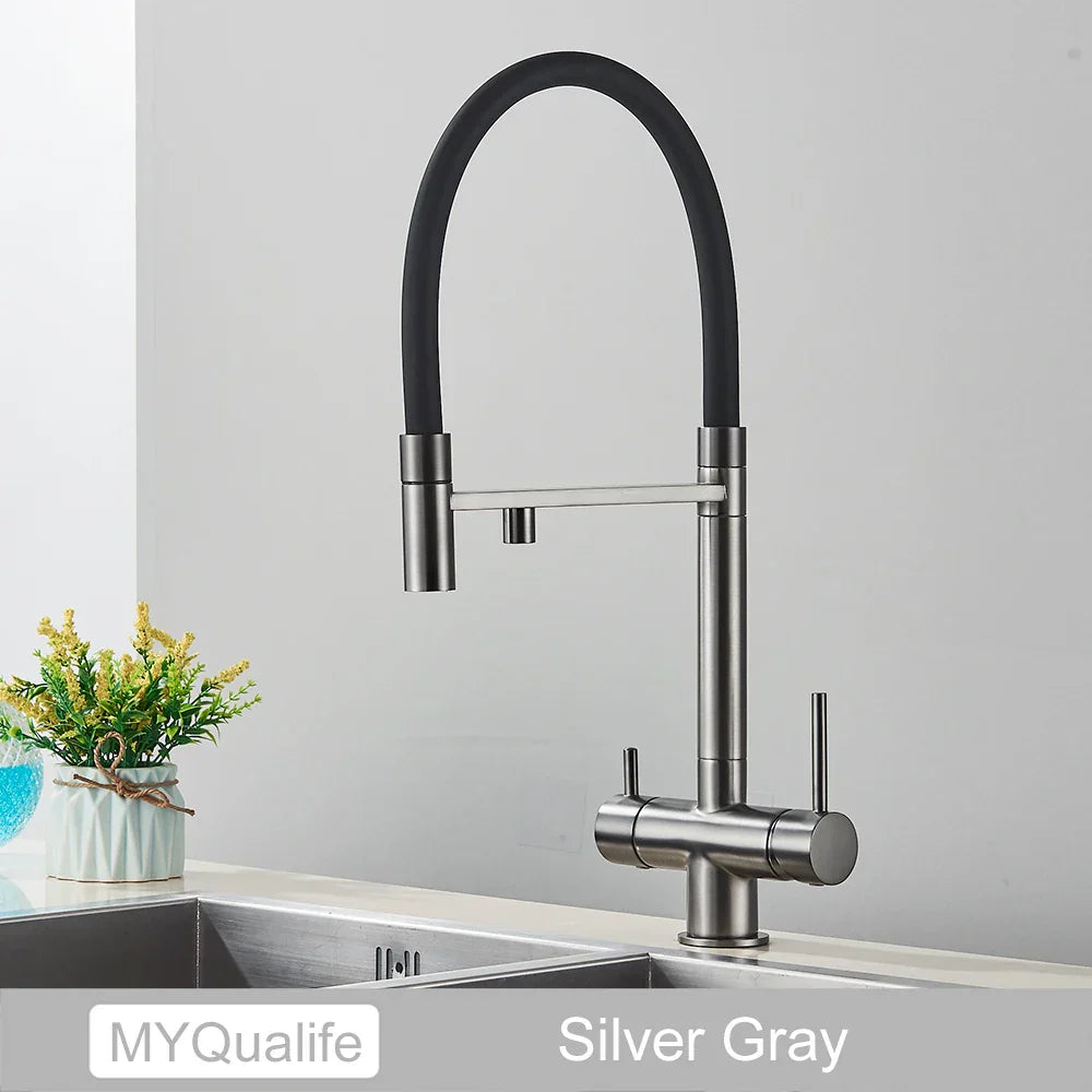 Decorbites™ Schwarz gefilterter Küchenarmatur Messing Doppelgriff Reines Wasser Mischbatterie