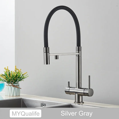 Decorbites™ Schwarz gefilterter Küchenarmatur Messing Doppelgriff Reines Wasser Mischbatterie