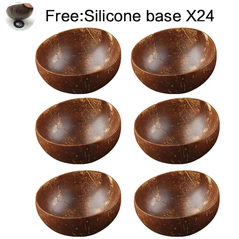 Decorbites™ Kokosnussschalen-Set mit Holzlöffel: Natürliches handgefertigtes Tischgeschirr für Desserts, Früchte, Salate