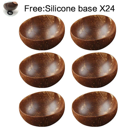 Decorbites™ Kokosnussschalen-Set mit Holzlöffel: Natürliches handgefertigtes Tischgeschirr für Desserts, Früchte, Salate
