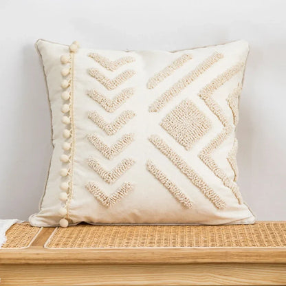 DecorBites™ Geometric Embroidery Tassel Cushion Cover - Grey White Simple Loop Tufted Pillow