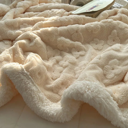 DecorBites™ Cozy Lamb Wool Flower Jacquard Blanket: Luxe Solid Color Sofa Quilt for Winter