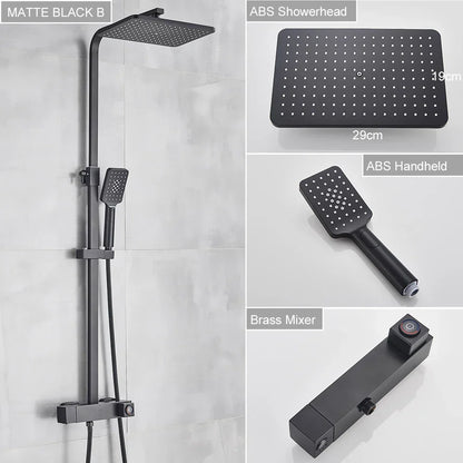 Decorbites™ Schwarze Messing-Duscharmatur mit 8" Regendusche und Wannenarm
