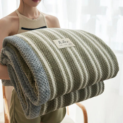 Decorbites™ Japanisches Gestreiftes Korallenflausch-Decke: Warme Sofabezug, Büroschlaf-Shawl, Für Alle Jahreszeiten