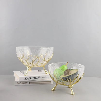 Decorbites™ Goldener Ast Glas Obstteller: Stilvolles Aufbewahrungsgefäß für Zuhause & Dekorationsaccessoire