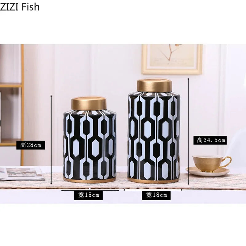 Decorbites™ Geometrische Streifen Keramikvase Heimdekoration Aufbewahrungstank Wohnzimmer Tisch