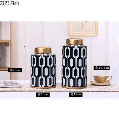 Decorbites™ Geometrische Streifen Keramikvase Heimdekoration Aufbewahrungstank Wohnzimmer Tisch