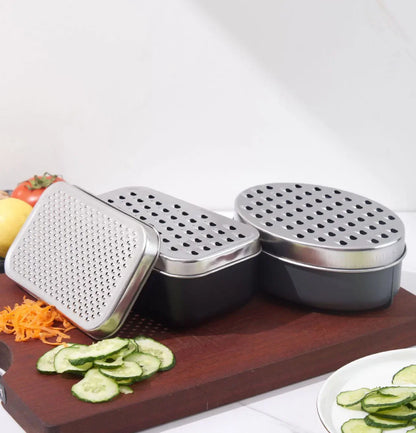 DecorBites™ Double-Sided Cheese Grater & Shredder with Container Lid - Stainless Steel Kitchen Tool