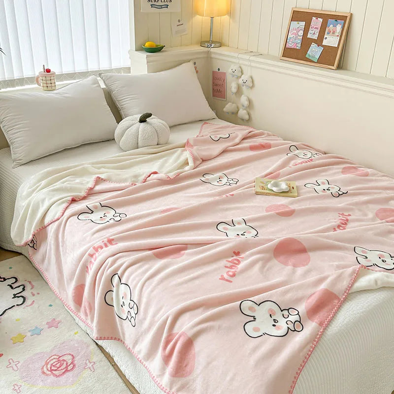 DecorBites™ Cozy Milk Velvet Blanket: Cute Pattern, Warm, Multi-Functional Sofa & Travel Shawl