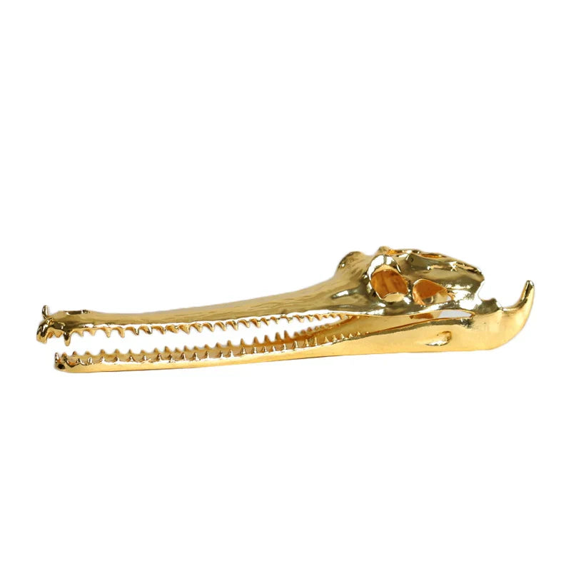 Golden Crocodile Skull Sculpture