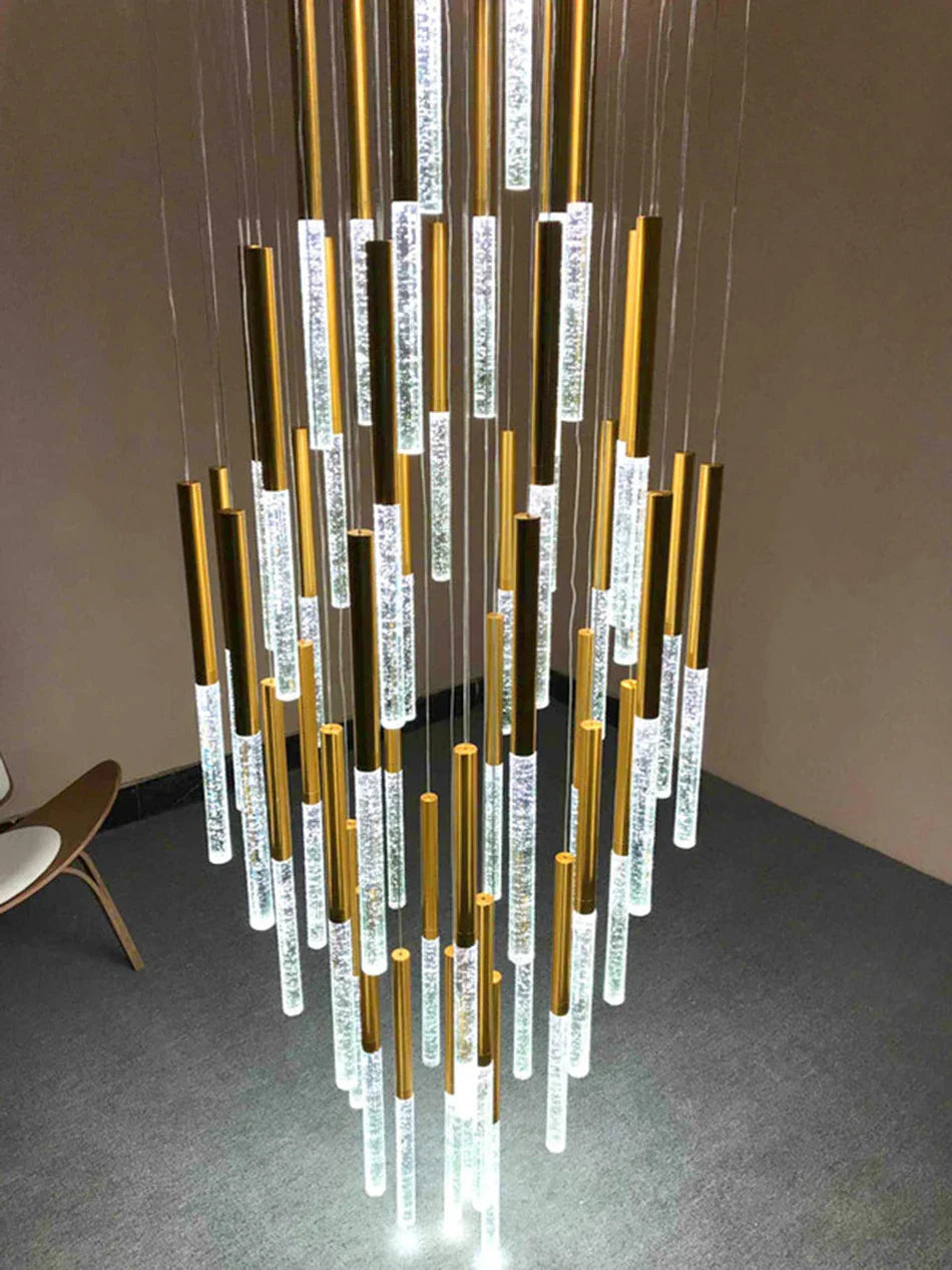 Decorbites™ Kristall-LED-Kronleuchter für modernes Loft-Wohnzimmer und Treppenhaus, Gold Art-Deco-Hängeleuchte