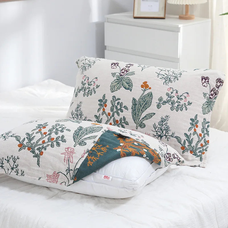 Decorbites™ Japanische Baumwoll-Einzelbettüberwurf mit Kissenhandtuch - Design mit Blumen und Vögeln