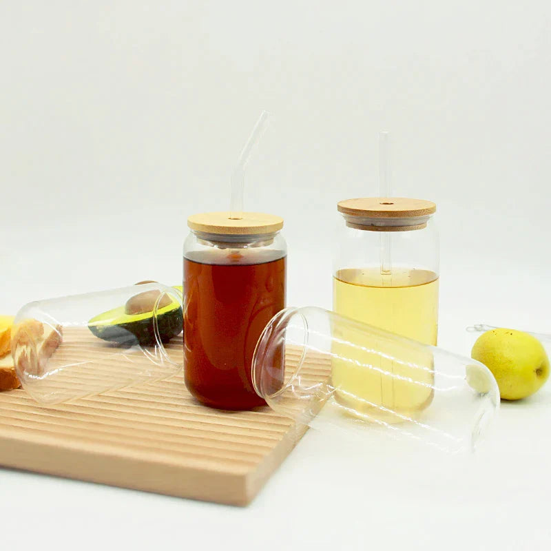 Decorbites™ Glasbecher-Set mit Bambusdeckel: Bubble Tea, Kaffee, Wein, Milchtee-Becher.