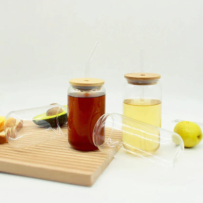 Decorbites™ Glasbecher-Set mit Bambusdeckel: Bubble Tea, Kaffee, Wein, Milchtee-Becher.