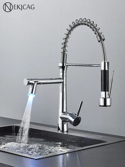 DecorBites™ Dual Nozzle Gourmet Kitchen Faucet | Pull-Down, 360° Rotation, Chrome Mixer