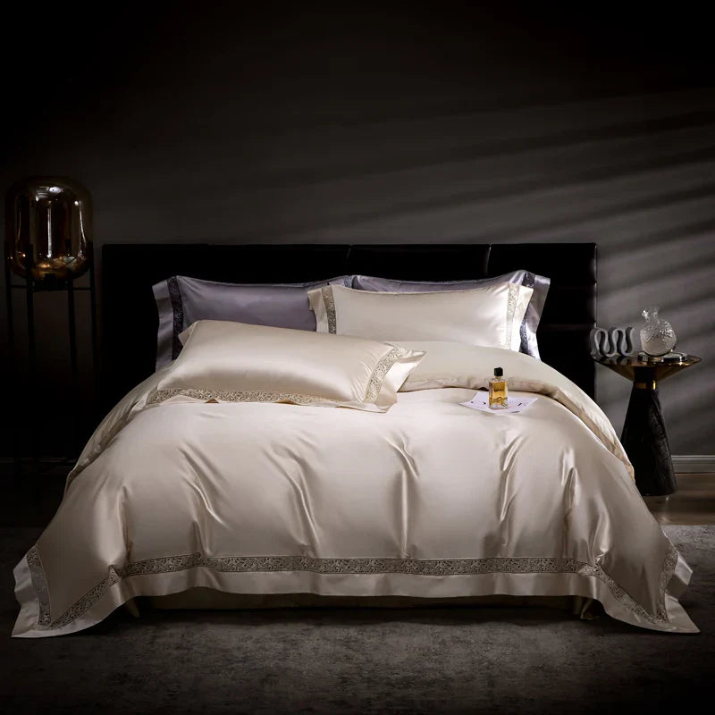 DecorBites™ Damask Lyocell Cotton Bedding Set with Soft Silky Finish