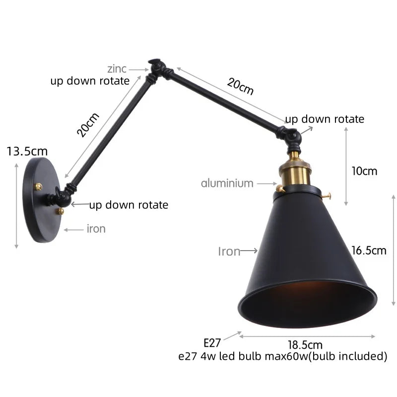 DecorBites™ LED Long Arm Wall Lamp with Pull Chain Switch for Home Hotel Bathroom