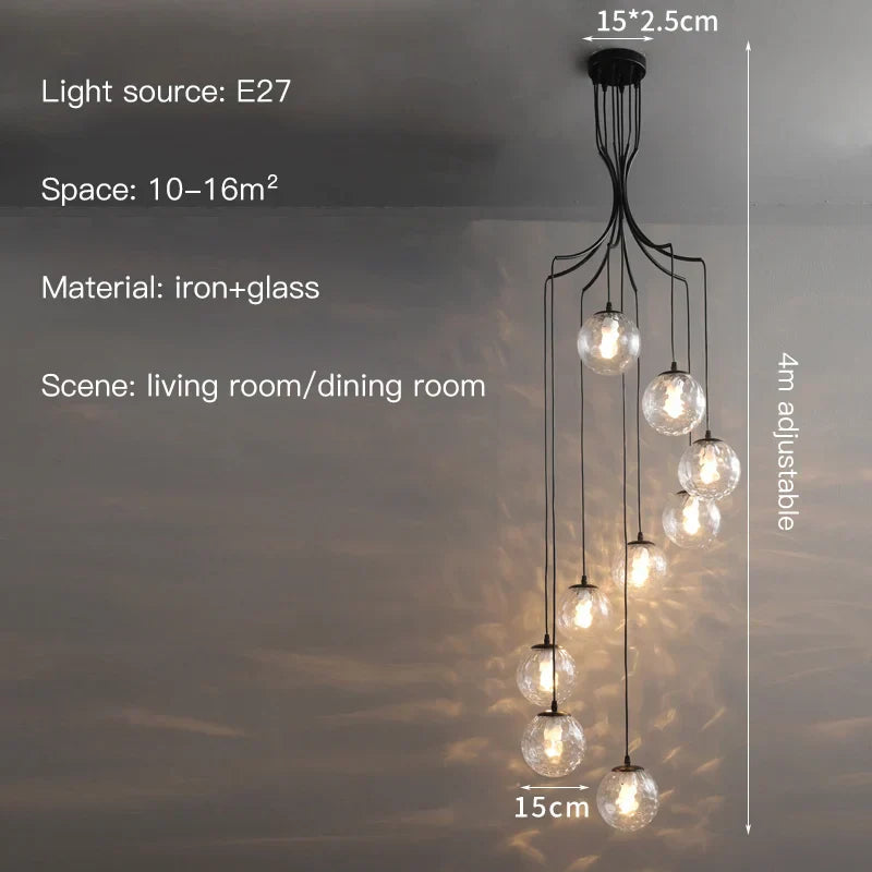Decorbites™ Glas-Kugel-LED-Kronleuchter, moderner minimalistischer Loft-Villa-Treppenhaus-Dekor