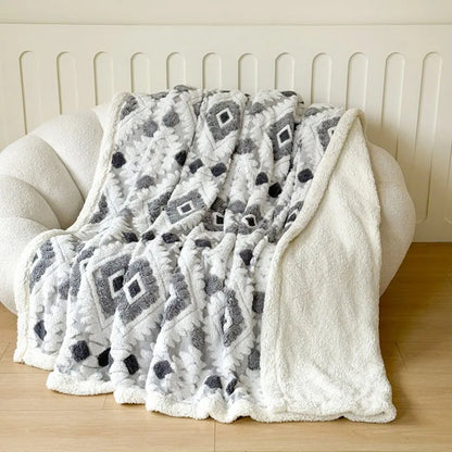 Decorbites™ Geometrisches Jacquard-Taft-Samt-Plaid Lammwolle Warmes Nickerchen Betttücher