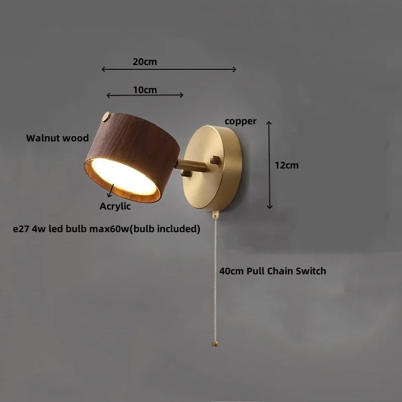 DecorBites™ LED Wall Sconce Light Fixture Walnut Base Modern Art Wandlamp