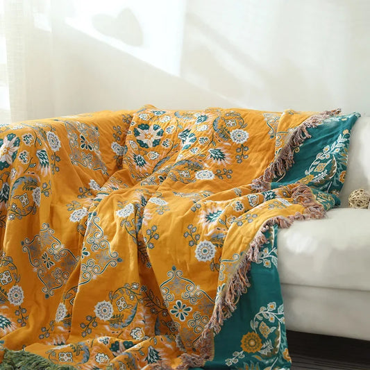 DecorBites™ Gauze Flowers Double-Sided Cotton Throw Blanket with Tassels
