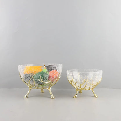 Decorbites™ Goldener Ast Glas Obstteller: Stilvolles Aufbewahrungsgefäß für Zuhause & Dekorationsaccessoire