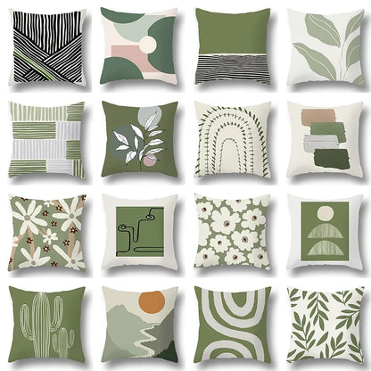 DecorBites™ Green Plants Geometric Print Pillow Cover - Home Sofa Cushion Cover