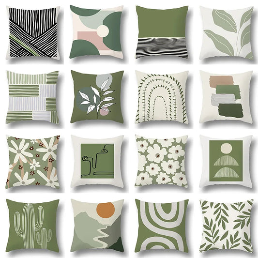 Decorbites™ Grüne Pflanzen Geometrisches Druck Kissenbezug - Heim Sofa Kissenbezug