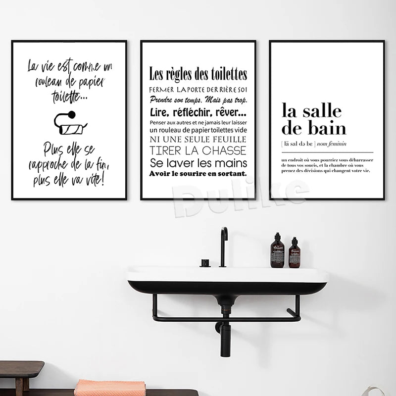 Affiche minimalistes WC et salle de bain Prints French Bathroom Rules Quote Poster Canvas Painting Toilet Bathroom Wall Decor