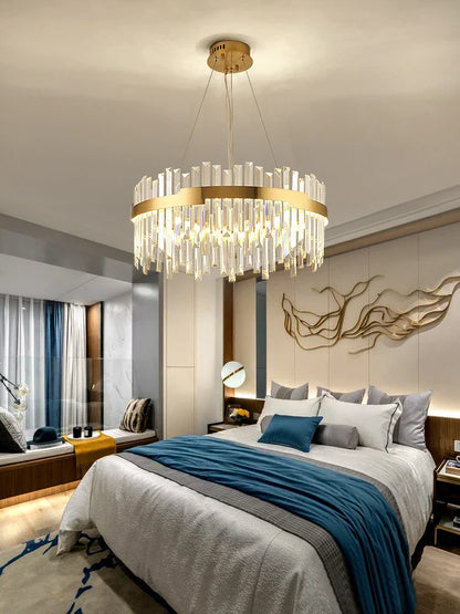DecorBites™ Full Spectrum Gold Crystal Chandelier: Modern Luxury for Living Room, Bedroom, Dining Room