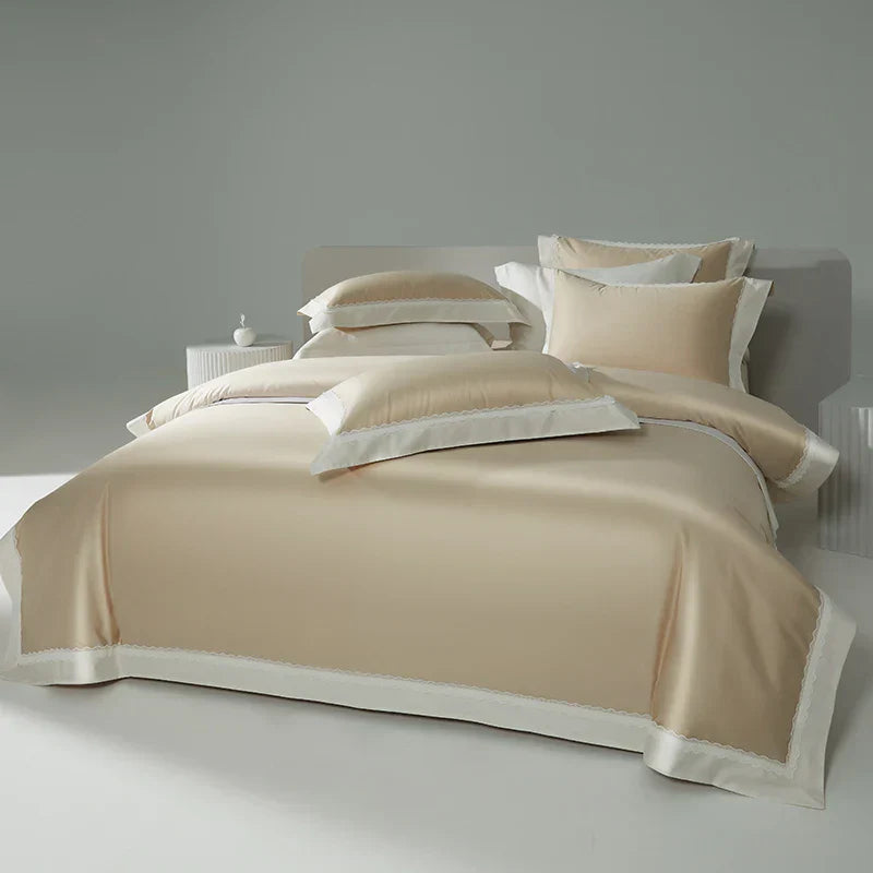 Decorbites™ Spitzen-Patchwork-Bettwäsche-Set: 1200TC Ägyptische Baumwolle Daunenbettbezug, Laken, Kissenbezüge