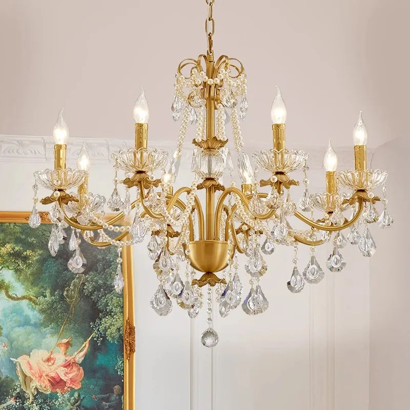 Gold Brass Crystal Chandelier