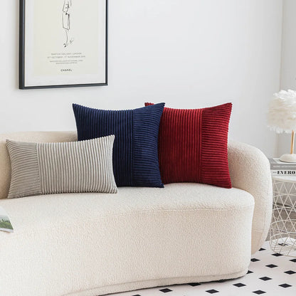 DecorBites™ Corduroy Patchwork Striped Christmas Cushion Covers - Set of 2