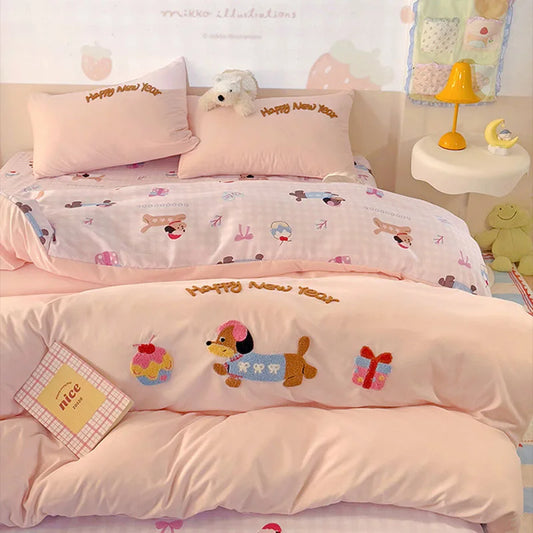 Decorbites™ Baumwoll-Bettwäsche-Set mit süßem Muster Weiche Steppdecke Einzel-/Doppelgröße Bettbezug