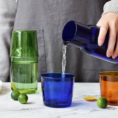 Decorbites™ 550ml Bettseitiges Wasserkaraffe- und Glas-Set in Blau, Bernstein, Türkis, Grau Glas