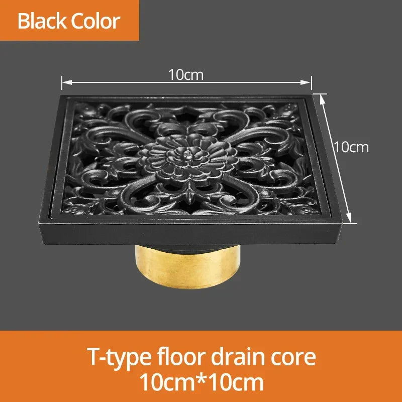 Decorbites™ Schwarze Messing Duschraster Ablauf Abdeckung Boden Quadratisch Kunstvoll Geschnitztes Gitter Becken SY-073R