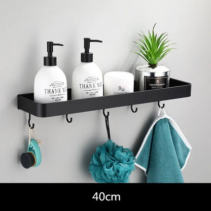 DecorBites™ Black Aluminum Bathroom Corner Shelf Wall Mounted Storage Holder
