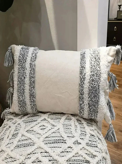 DecorBites™ Geometric Waves Tufted Pillow Covers with Embroidered Tassels