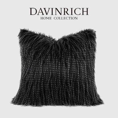 DecorBites™ Luxe Black Fluffy Throw Pillow Cover - Modern Simplicity & Art Deco Design