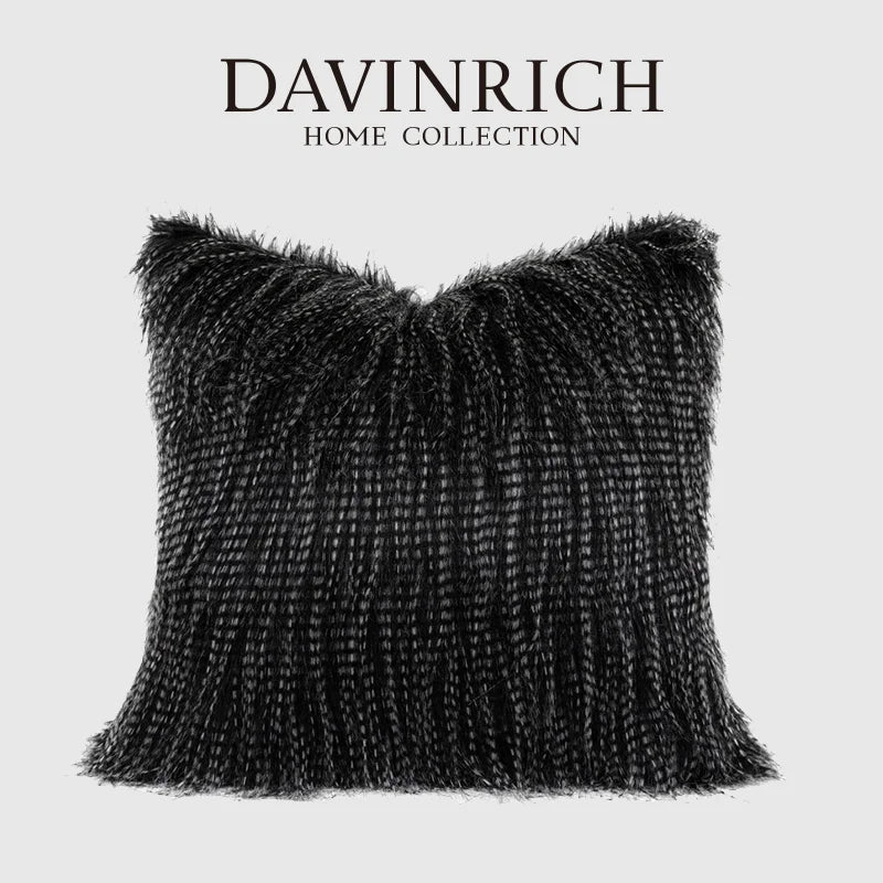 Black Fluffy Throw Pillow