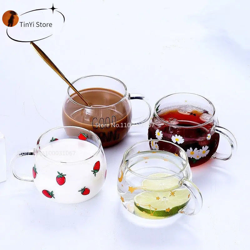Decorbites™ Süße Brief-Glasbecher, 380ml: Erdbeerentee-Kaffee-Tasse, Frühstücks-Milch-Getränkeutensil