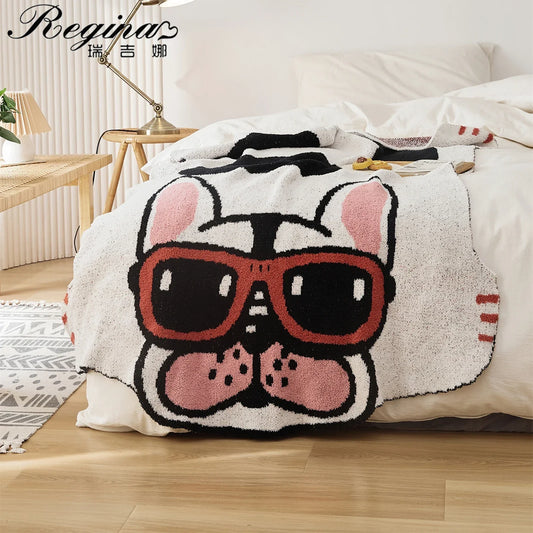 Decorbites™ Kawaii-Bulldog-Gestrickte-Decke - Gemütliche-Hund-Design-Wurfbettdecke