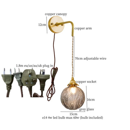 Decorbites™ Graue Glas LED Wandlampe Schlafzimmer Wohnzimmer Loft Modern Kupfer Wandlampe