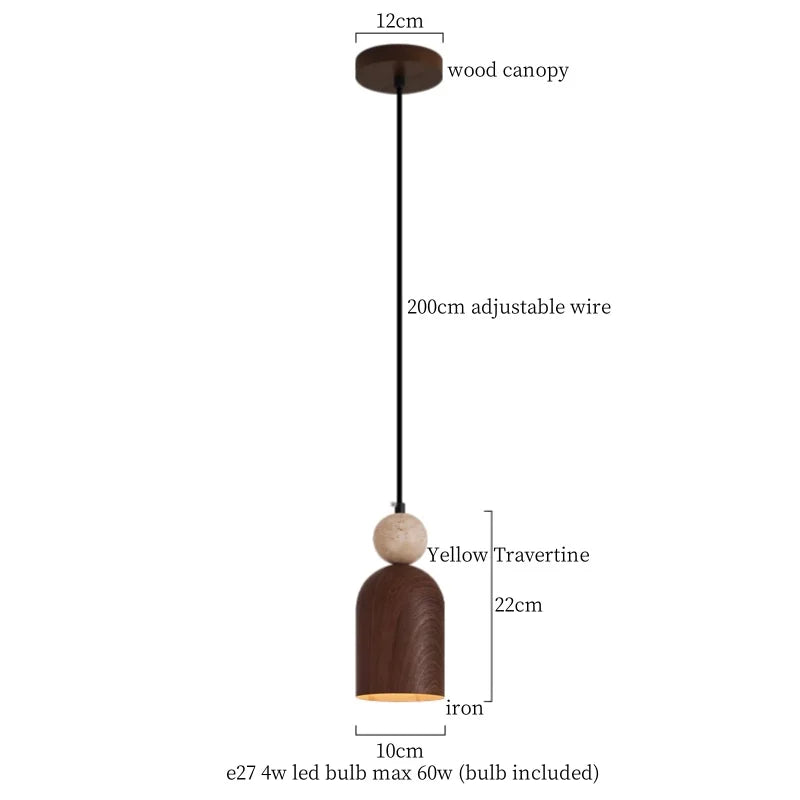 DecorBites™ Iron Yellow Travertine LED Pendant Light for Bedside Dining Living Room