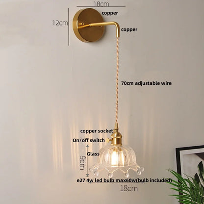 DecorBites™ Clear Glass LED Wall Lights with Adjustable Pull Chain Switch