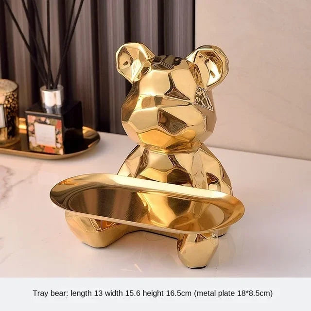 DecorBites™ Geometric Bear Piggy Bank Key Tray Cosmetic Bookshelf Statue & Storage Box